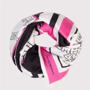 RRP €300 EMPORIO ARMANI Silk Satin Scarf Logo Print Double Layered Made in Italy